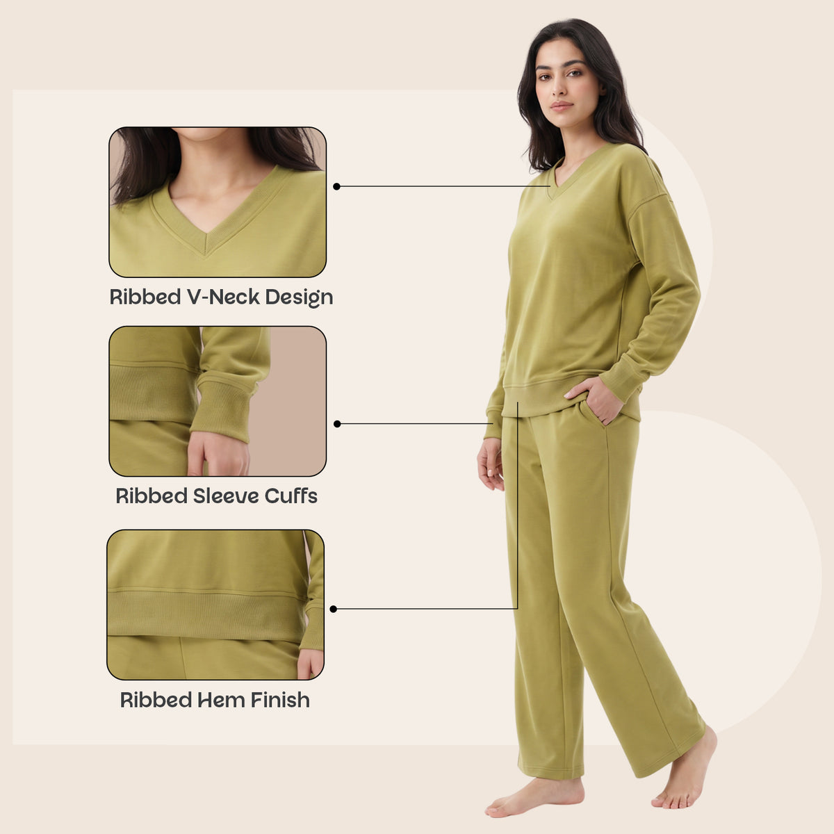CAVYND Women's Winter Lounge Set – Olive Stone