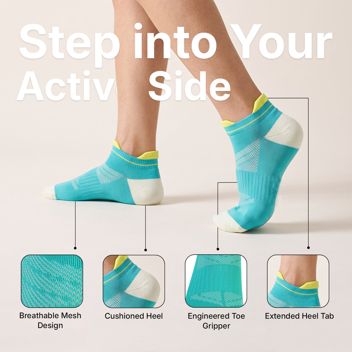 CAVYND WLK Women's Training Secret Socks – Pink, Sea Green & Lilac (Pack of 3)