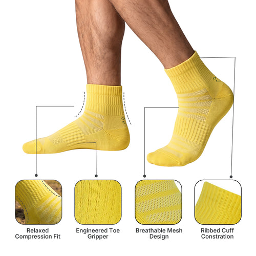 CAVYND RUN Men's Performance Ankle Socks – Denim, Yellow & Black (Pack of 3)