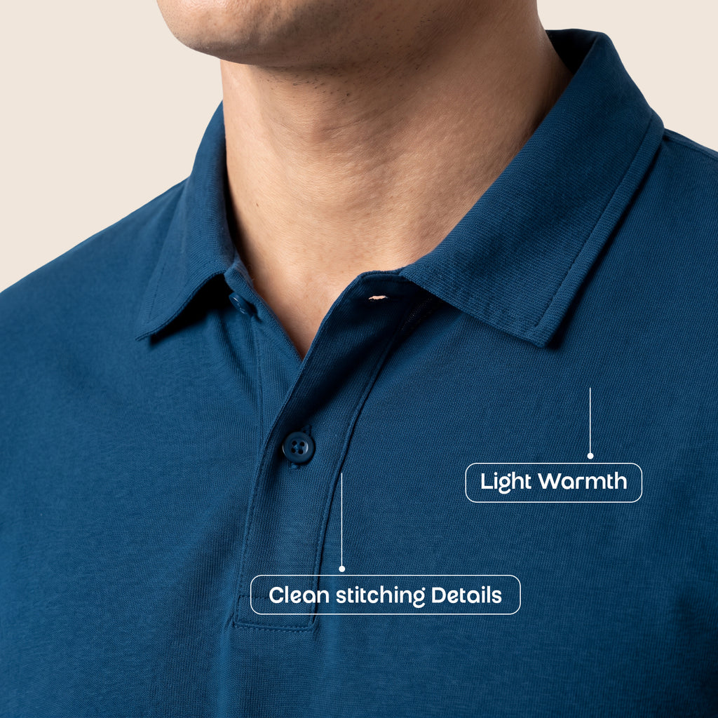 CAVYND Men's Cotton-Polyester Blend Full Sleeve Polo T-Shirt – Classic Blue