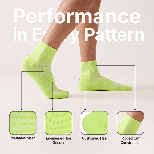 CAVYND RUN Men's Performance Ankle Socks – Light Grey, Powder Blue & Lime (Pack of 3)
