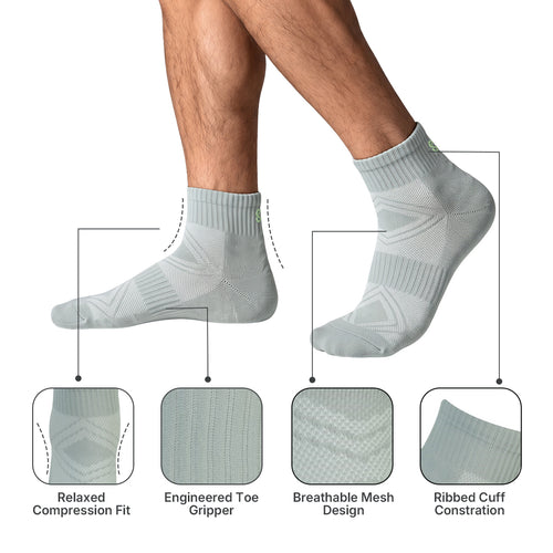 CAVYND RUN Men's Performance Ankle Socks – Navy, Light Grey & Black (Pack of 3)