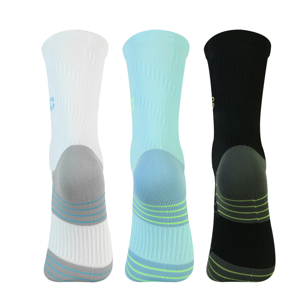 CAVYND RUN Men's Performance Crew Socks – Sky Blue, Black & Light Grey (Pack of 3)