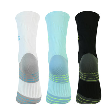 CAVYND RUN Men's Performance Crew Socks – Sky Blue, Black & Light Grey (Pack of 3)