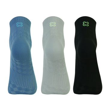 CAVYND RUN Men's Performance Ankle Socks – Navy, Light Grey & Black (Pack of 3)