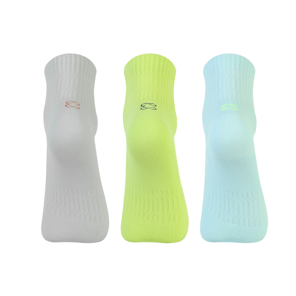 CAVYND RUN Men's Performance Ankle Socks – Light Grey, Powder Blue & Lime (Pack of 3)