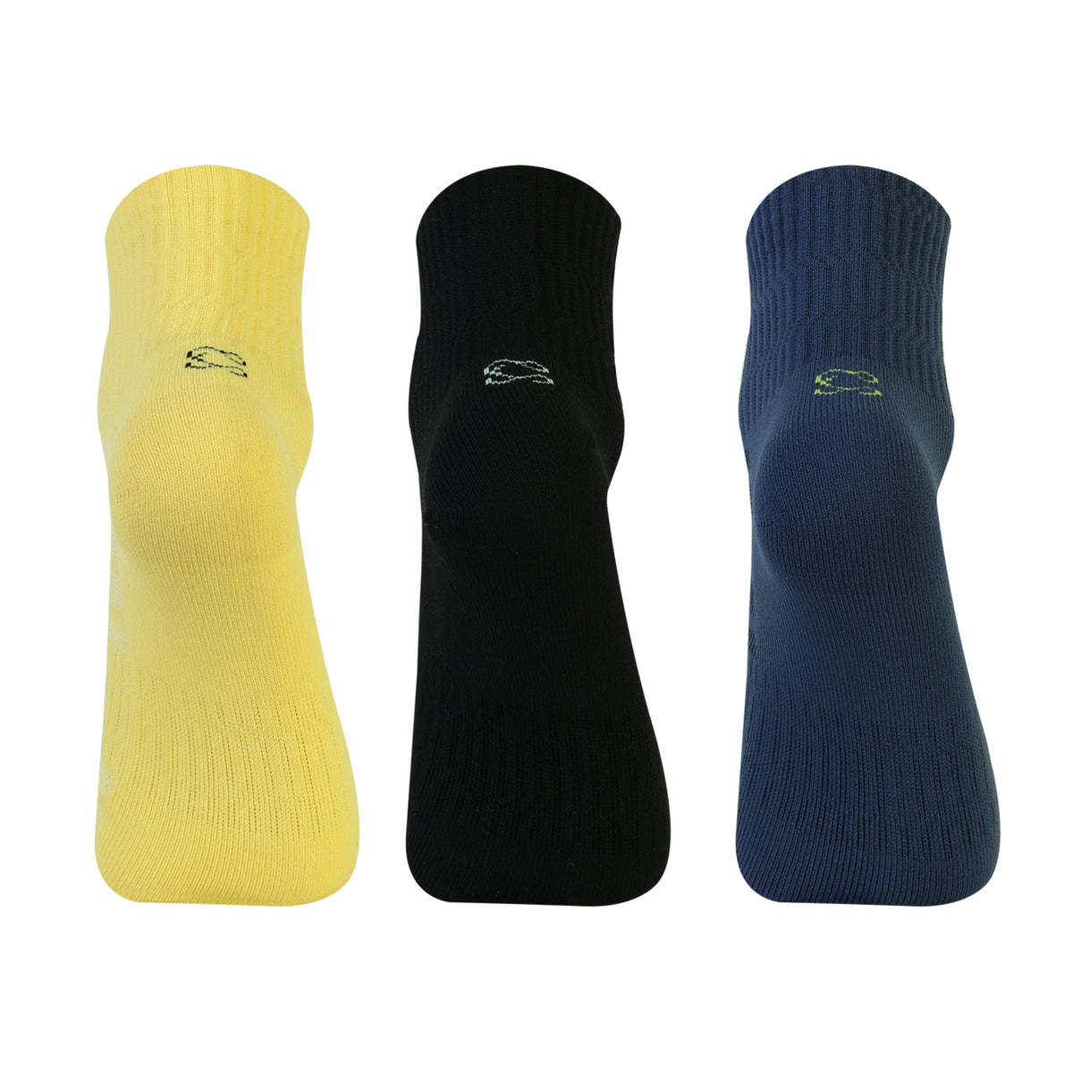 CAVYND RUN Men's Performance Ankle Socks – Denim, Yellow & Black (Pack of 3)