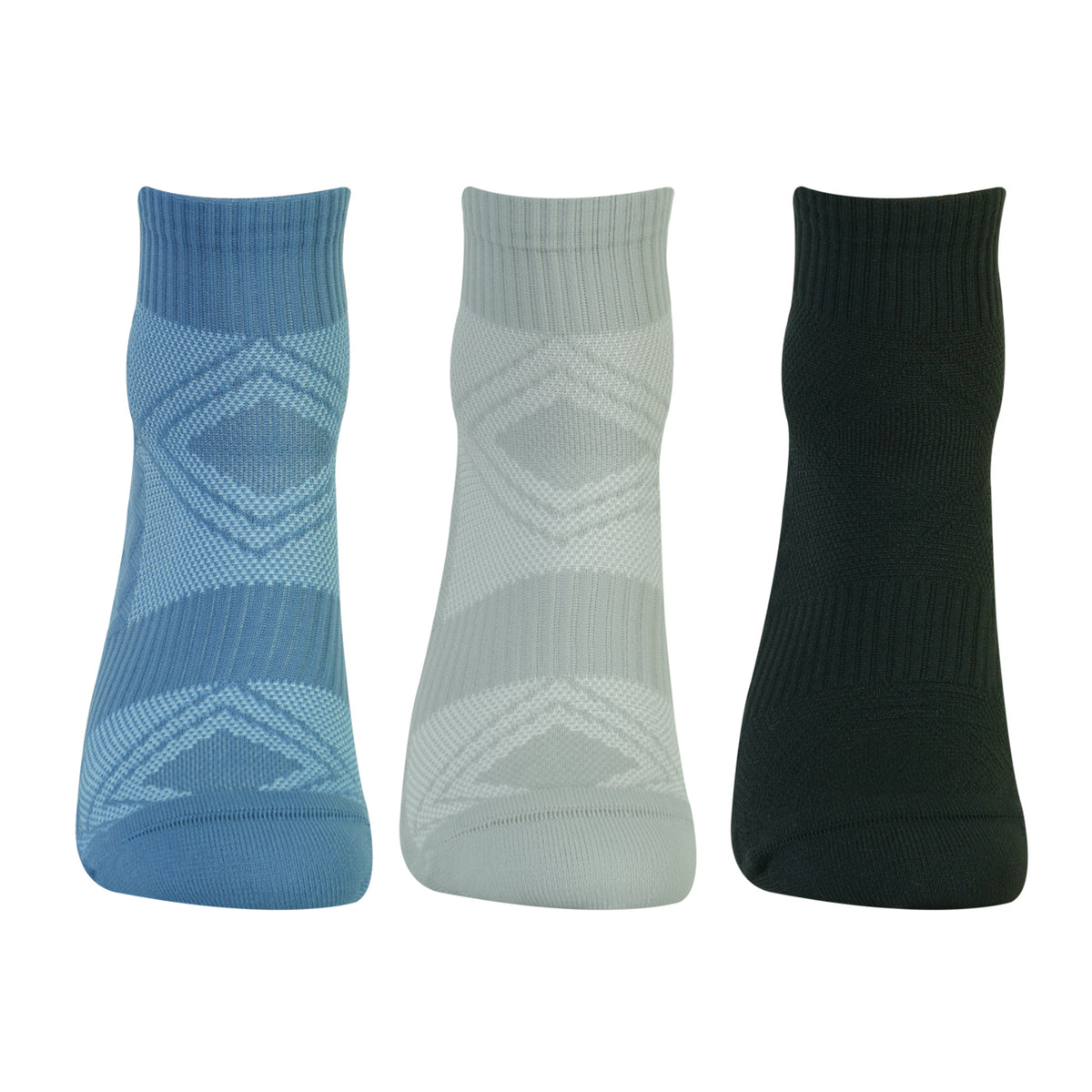 CAVYND RUN Men's Performance Ankle Socks – Navy, Light Grey & Black (Pack of 3)