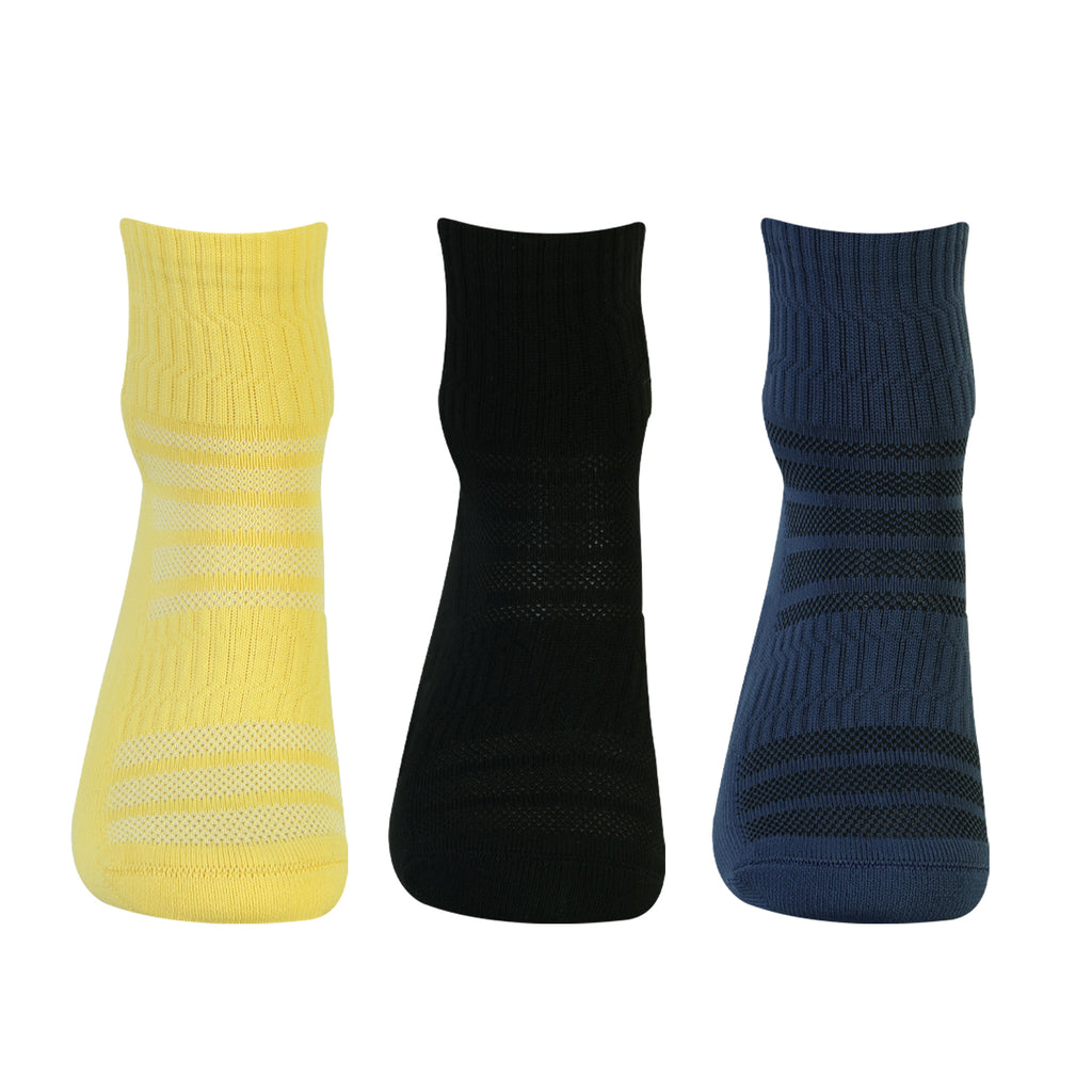 CAVYND RUN Men's Performance Ankle Socks – Denim, Yellow & Black (Pack of 3)