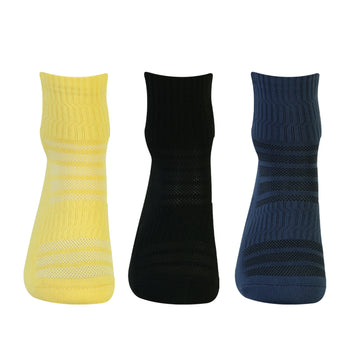 CAVYND RUN Men's Performance Ankle Socks – Denim, Yellow & Black (Pack of 3)