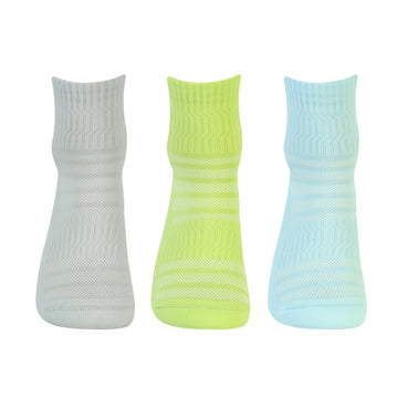CAVYND RUN Men's Performance Ankle Socks – Light Grey, Powder Blue & Lime (Pack of 3)