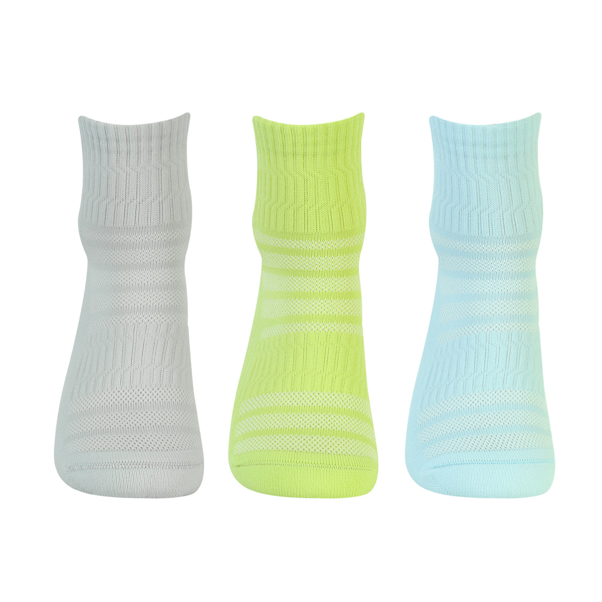 CAVYND RUN Men's Performance Ankle Socks – Light Grey, Powder Blue & Lime (Pack of 3)