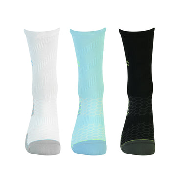 CAVYND RUN Men's Performance Crew Socks – Sky Blue, Black & Light Grey (Pack of 3)