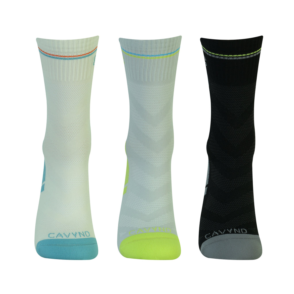 CAVYND WLK Men's Training Crew Socks – White, Black & Ice Grey (Pack of 3)