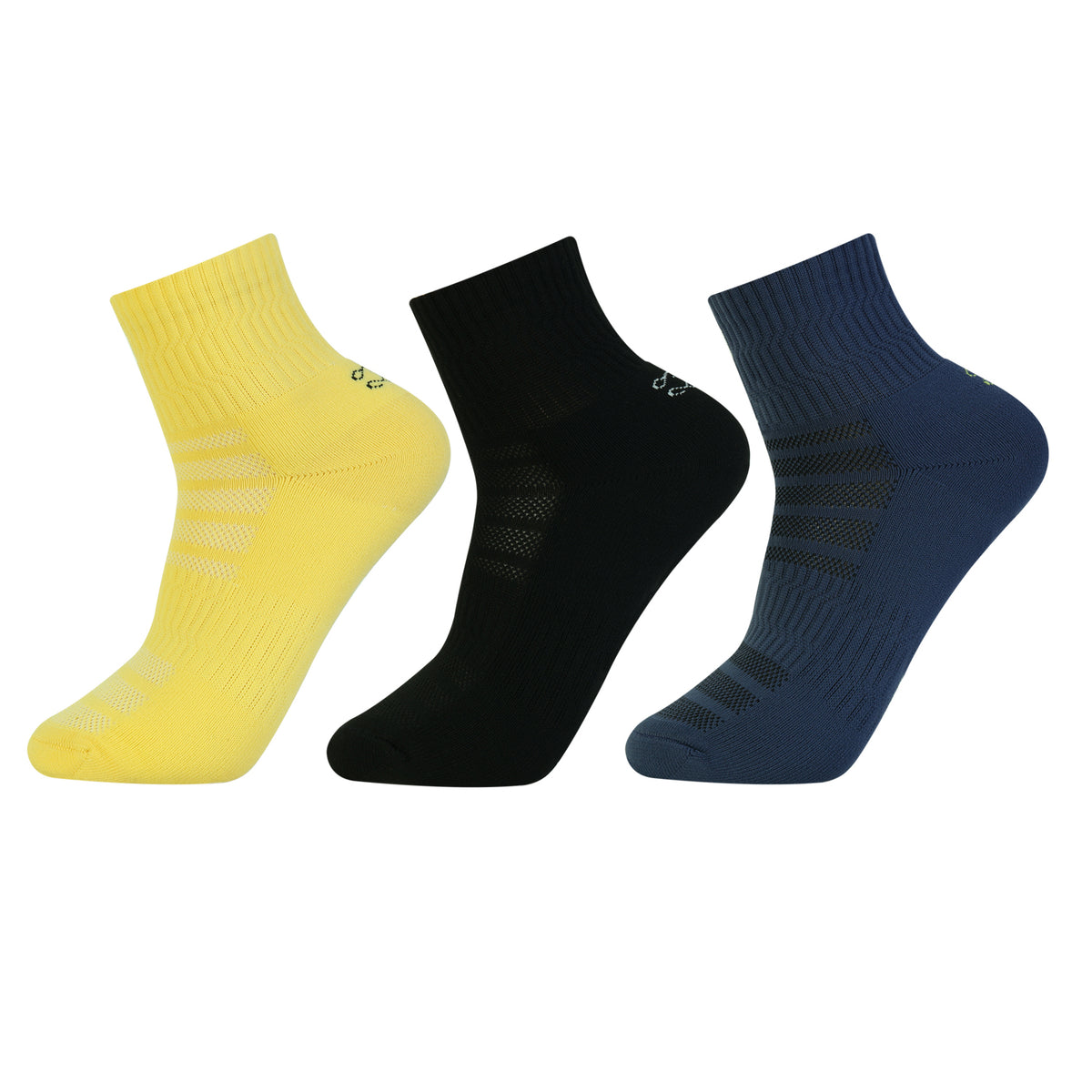CAVYND RUN Men's Performance Ankle Socks – Denim, Yellow & Black (Pack of 3)