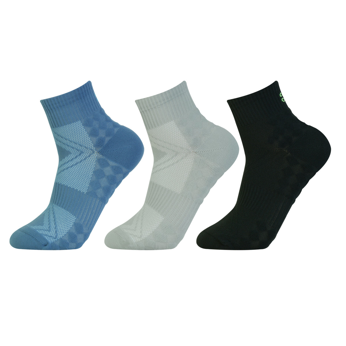 CAVYND RUN Men's Performance Ankle Socks – Navy, Light Grey & Black (Pack of 3)
