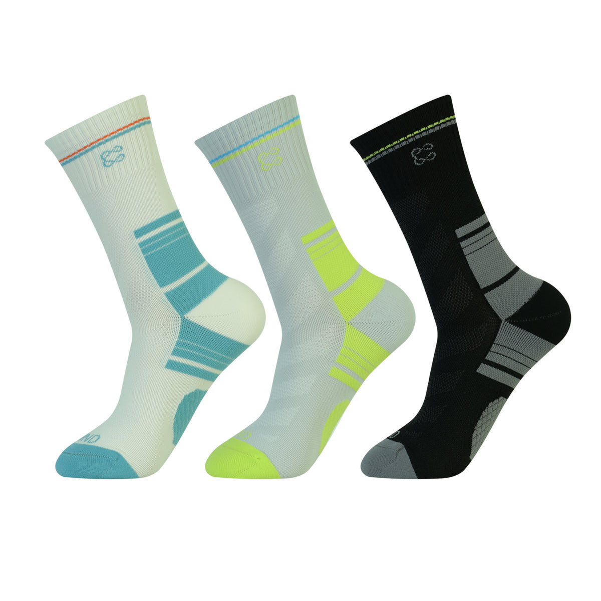 CAVYND WLK Men's Training Crew Socks – White, Black & Ice Grey (Pack of 3)