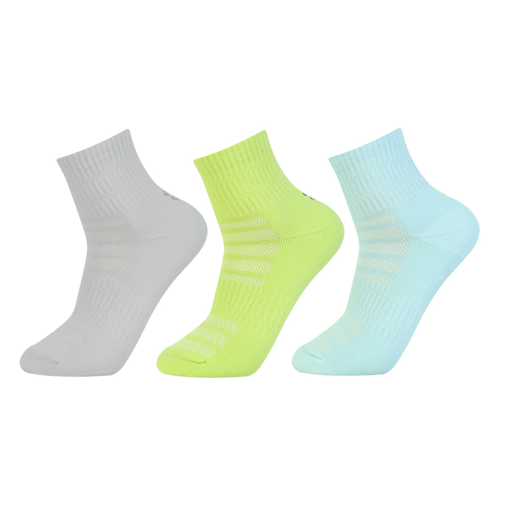 CAVYND RUN Men's Performance Ankle Socks – Light Grey, Powder Blue & Lime (Pack of 3)