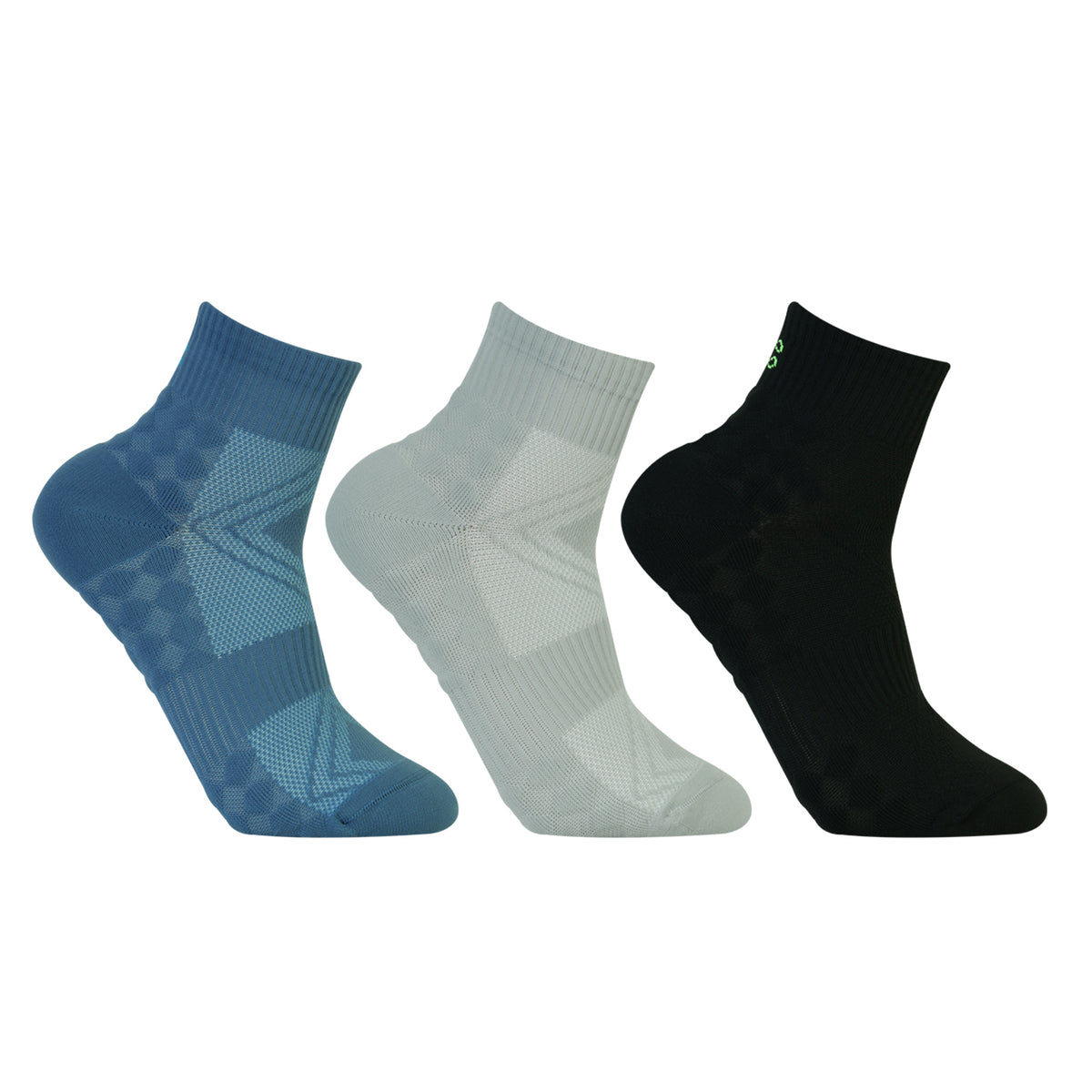 CAVYND RUN Men's Performance Ankle Socks – Navy, Light Grey & Black (Pack of 3)