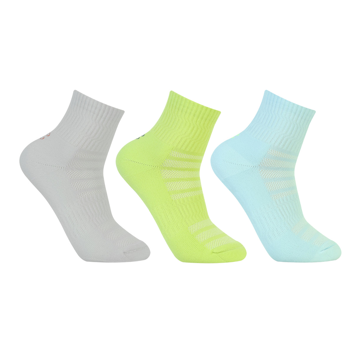 CAVYND RUN Men's Performance Ankle Socks – Light Grey, Powder Blue & Lime (Pack of 3)