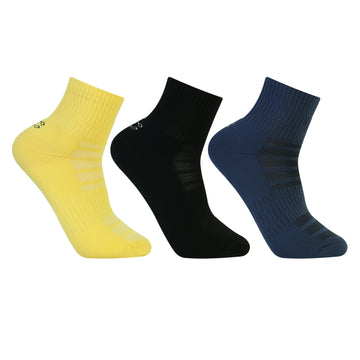 CAVYND RUN Men's Performance Ankle Socks – Denim, Yellow & Black (Pack of 3)