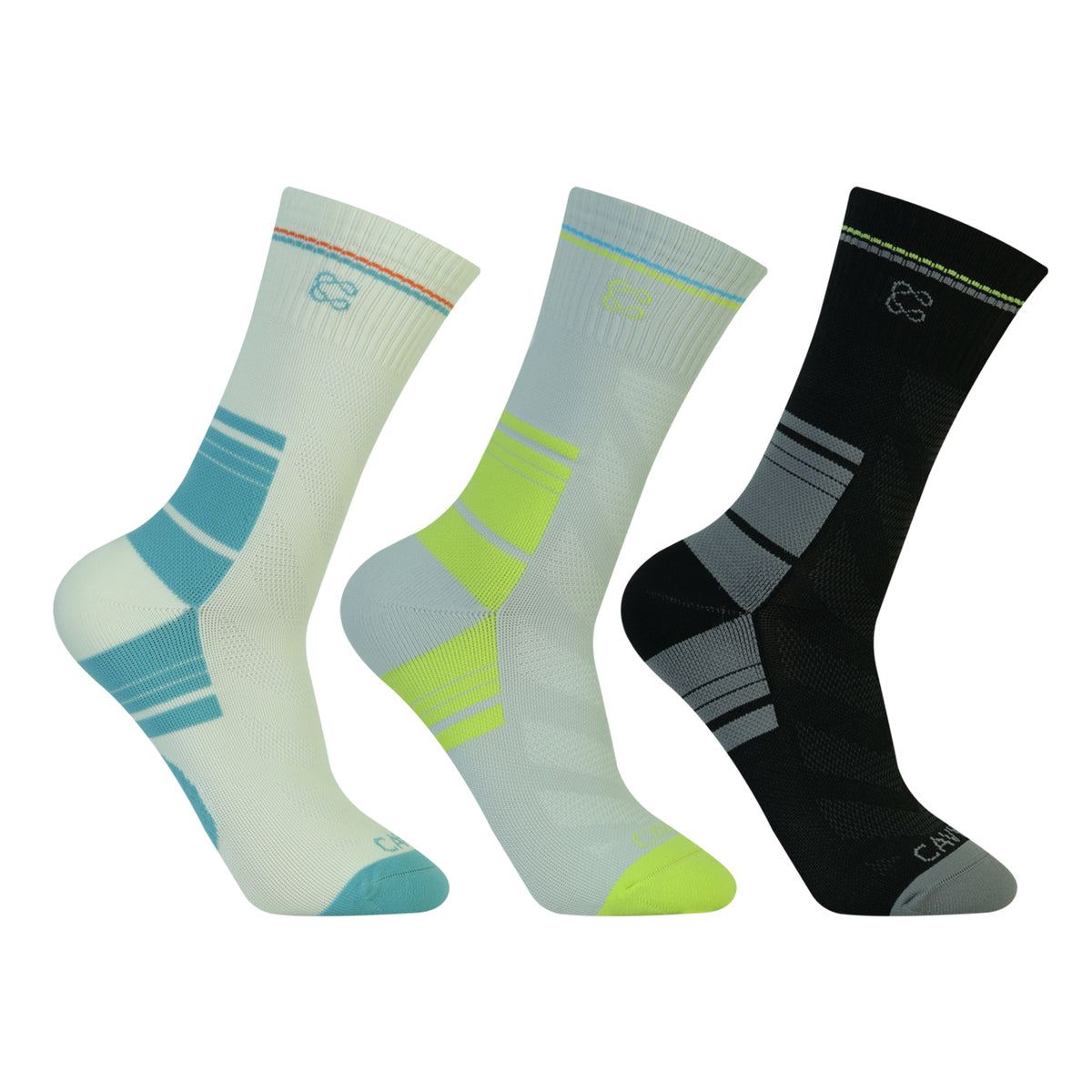 CAVYND WLK Men's Training Crew Socks – White, Black & Ice Grey (Pack of 3)