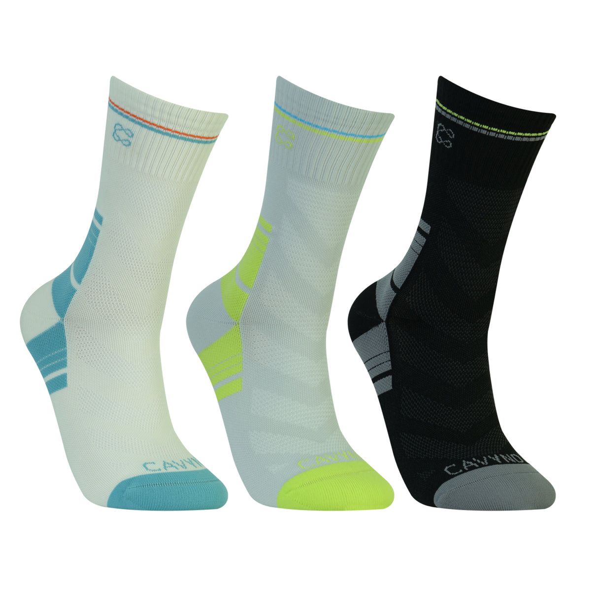 CAVYND WLK Men's Training Crew Socks – White, Black & Ice Grey (Pack of 3)