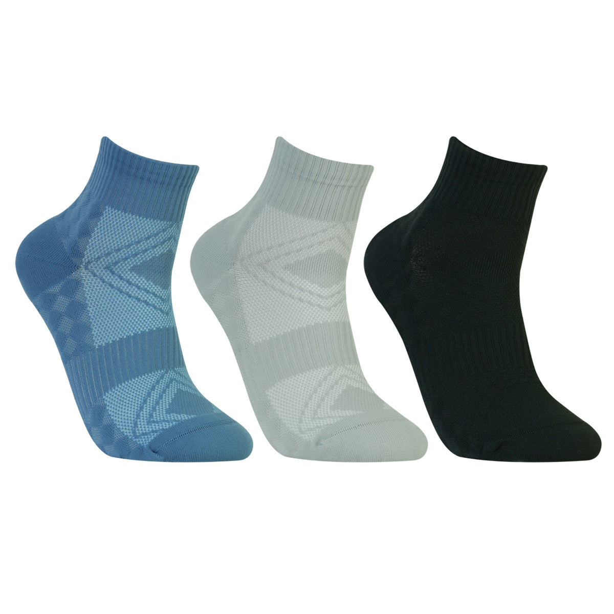 CAVYND RUN Men's Performance Ankle Socks – Navy, Light Grey & Black (Pack of 3)