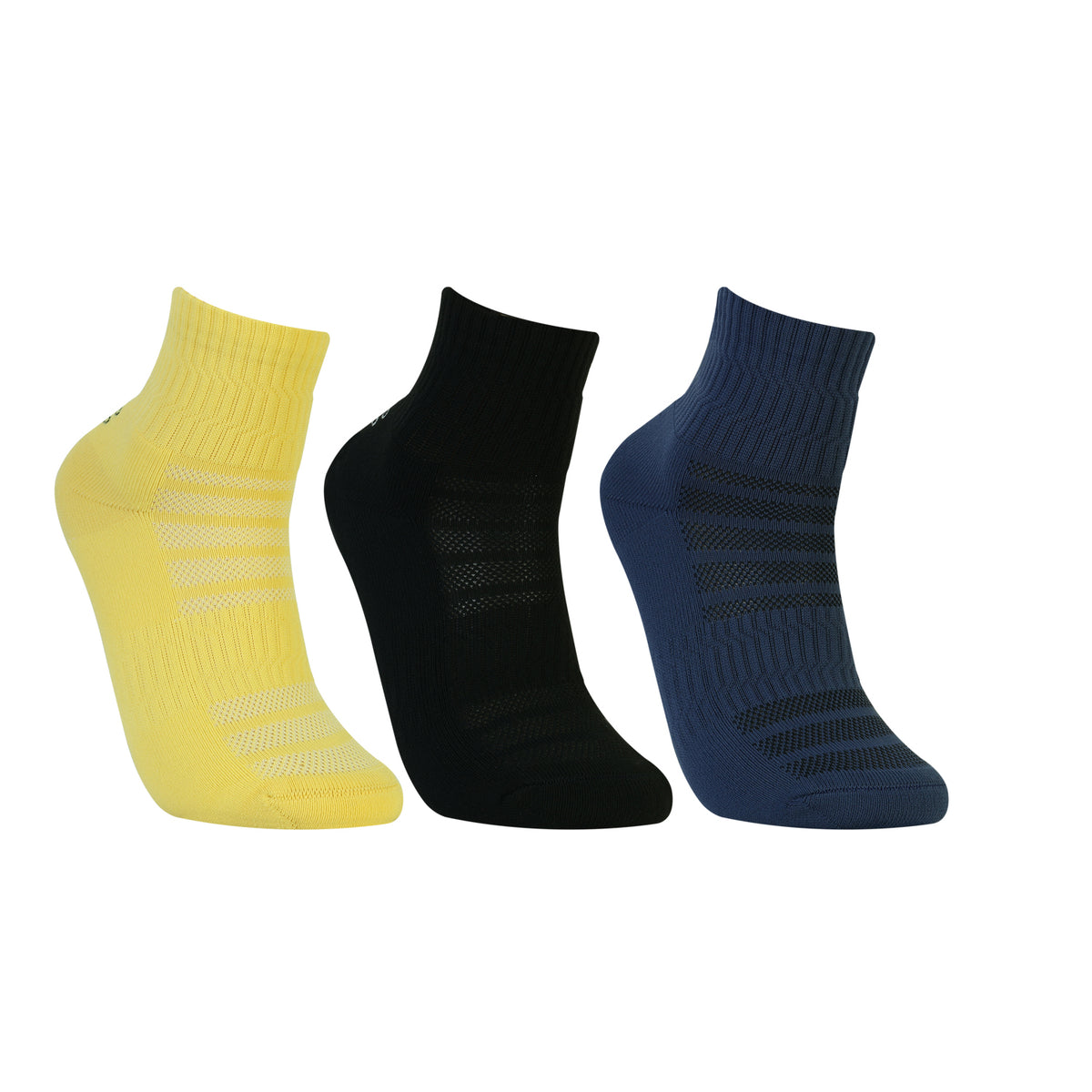 CAVYND RUN Men's Performance Ankle Socks – Denim, Yellow & Black (Pack of 3)