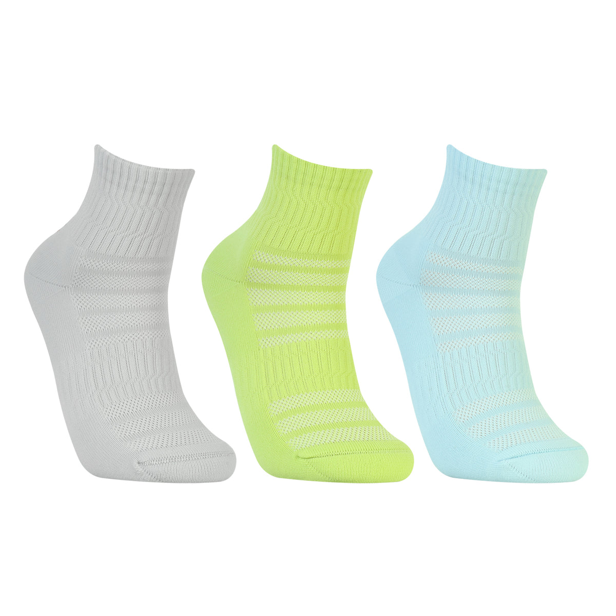 CAVYND RUN Men's Performance Ankle Socks – Light Grey, Powder Blue & Lime (Pack of 3)